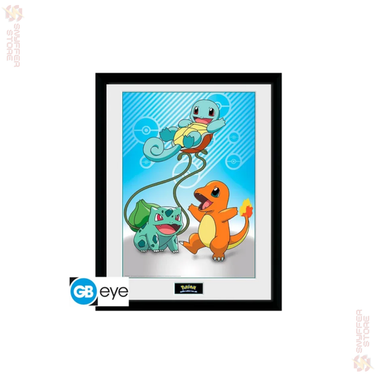 Pokémon Framed Print – Kanto Starter Trio (30x40 cm) | Official GB Eye Collector Print | Bulbasaur, Charmander & Squirtle Wall Art