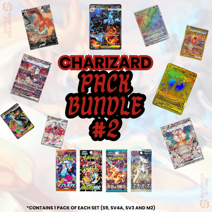 Pokémon Charizard Japanese Pack Bundle with Star Birth S9, Ruler of the Black Flame SV3, Shiny Treasure ex SV4a and Inferno X M2 booster packs