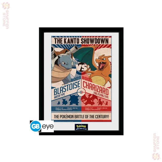 Pokémon Framed Print – Red vs Blue (Charizard vs Blastoise, 30x40 cm) | Official GB Eye Collector Print | Pokémon Wall Art